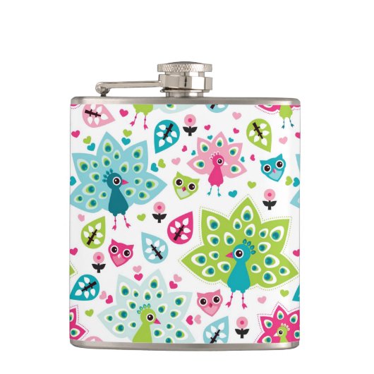 vreugdevogel en uil heupfles (Voorkant)