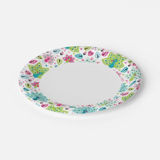 vreugdevogel en uil papieren bordje (Gekanteld)