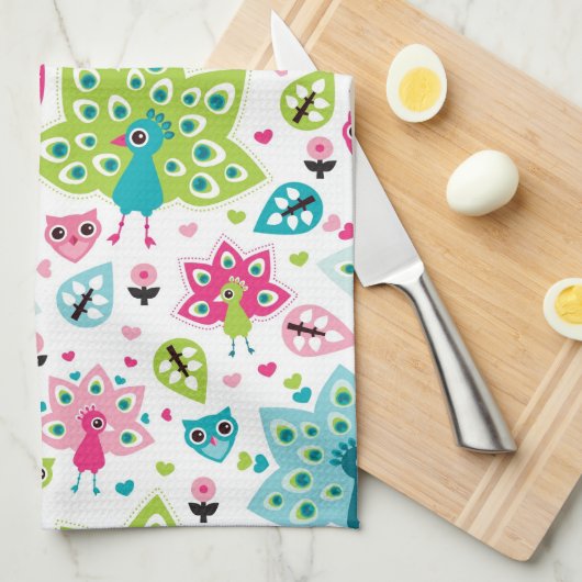 vreugdevogel en uil theedoek (Quarter Fold)