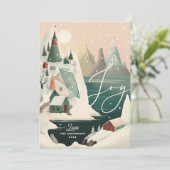 vreugdevol besneeuwd dorp | Kerst Winter Bergen Feestdagenkaart (Staand voorkant)