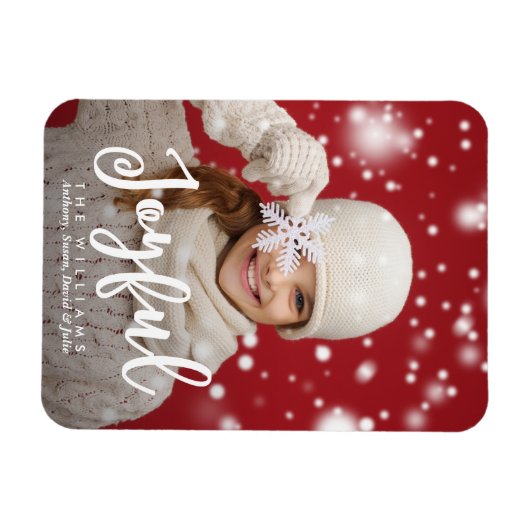 Vreugdevol script Modern Christmas | Vakantie foto Magneet (Horizontaal)