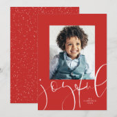 Vreugdevol script modern rood één foto Kerstmis Feestdagenkaart (Voorkant / Achterkant)