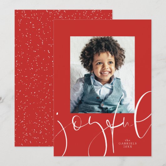 Vreugdevol script modern rood één foto Kerstmis Feestdagenkaart (Voorkant / Achterkant)