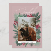 Vreugdevol. Winter Kerstmis botanische groen foto Feestdagenkaart (Voorkant / Achterkant)