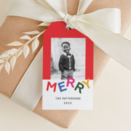 Vreugdevolle belettering vakantiefoto cadeaulabel