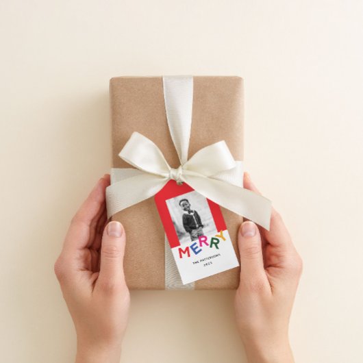 Vreugdevolle belettering vakantiefoto cadeaulabel