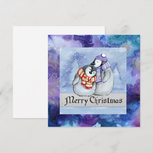 Vreugdevolle Feestdagen met een Paar Pinguïns Feestdagenkaart (Voorkant / Achterkant)