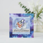 Vreugdevolle Feestdagen met een Paar Pinguïns Feestdagenkaart (Staand voorkant)