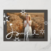 Vreugdevolle handgetekende script geometrische sne folie feestdagenkaart (Voorkant)