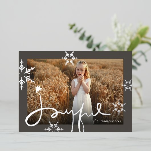 Vreugdevolle handgetekende script geometrische sne folie feestdagenkaart (Staand Voorkant)