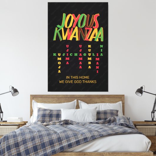 Vreugdevolle KWANZAA principes kruiswoord Canvas Afdruk (Insitu (Slaapkamer))