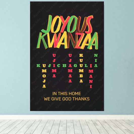 Vreugdevolle KWANZAA principes kruiswoord Canvas Afdruk (Insitu (Houten vloer))