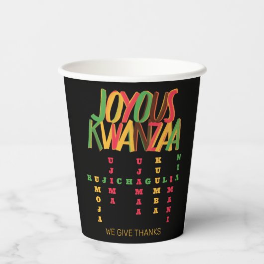Vreugdevolle KWANZAA principes kruiswoord Papieren Bekers (Achterkant)