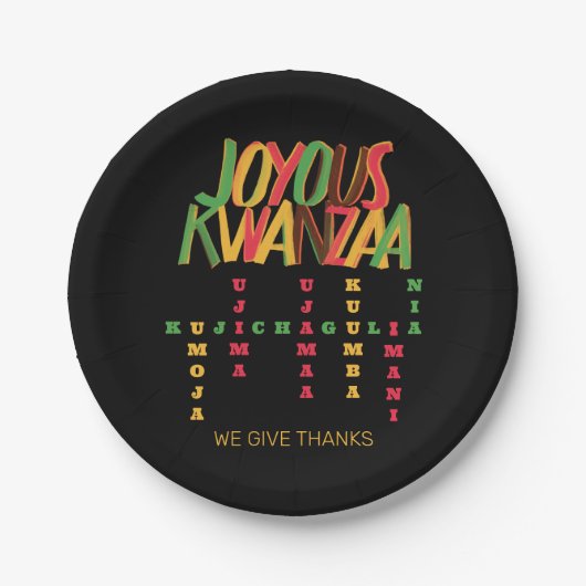 Vreugdevolle KWANZAA principes kruiswoord Papieren Bordje (Voorkant)