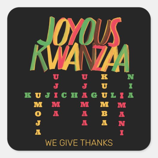 Vreugdevolle KWANZAA principes kruiswoord Vierkante Sticker (Voorkant)