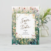 Vreugdevolle Moderne Wildflower bruiloft Save The Date (Staand voorkant)