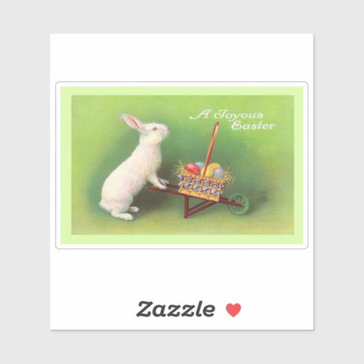 Vreugdevolle Pasen Wit Konijn kruiwagen Gekleurd E Sticker (Vel)