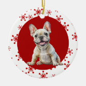 Vreugdevolle ruis Franse buldog rode sneeuwvlok va Keramisch Ornament (Voorkant)
