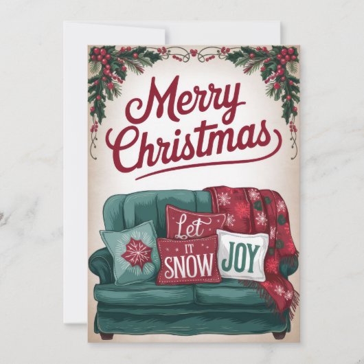  vreugdevolle sofa kerstgroeten feestdagenkaart (Voorkant)