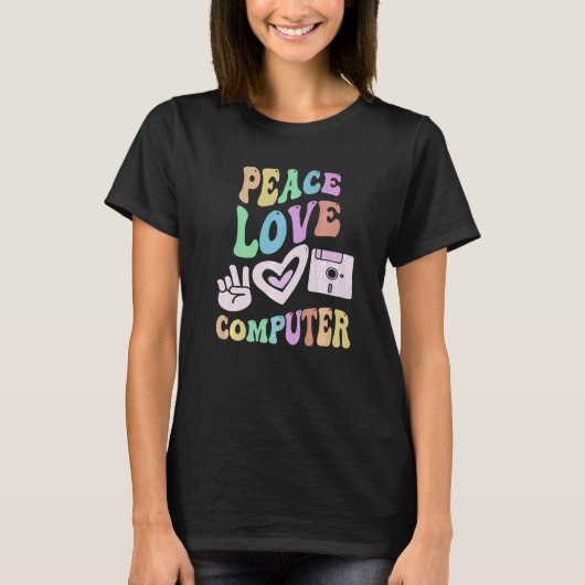 VRIEDE LIEFDE COMPUTER Retro technologie leraar Gr T-shirt (Voorkant)