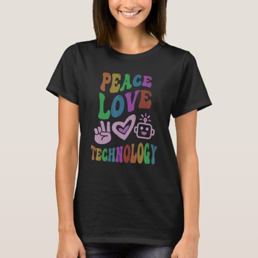 VRIEDE LIEFDE TECHNOLOGIE Retro Computer Leraar Gr T-shirt (Voorkant)