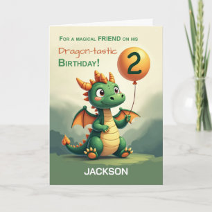 Vriend 2e Verjaardag Schattige Dragon Personalize  Kaart