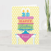 Vriend 30e verjaardag taart nummer kaarsen kaart (Voorkant)