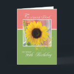 Vriend, 90th Birthday, gewoon een noot Zonnebloem Kaart<br><div class="desc">Een mooie zonnebloem op een groene en roze kaart. Perfect om met uw verjaardagswensen voor de 90ste verjaardag van een vriend te verzenden.</div>