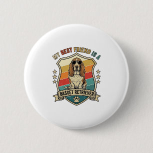 Vriend Basset Retriever Hond Zonnebril Retro Schil Ronde Button 5,7 Cm