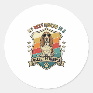 Vriend Basset Retriever Hond Zonnebril Retro Schil Ronde Sticker
