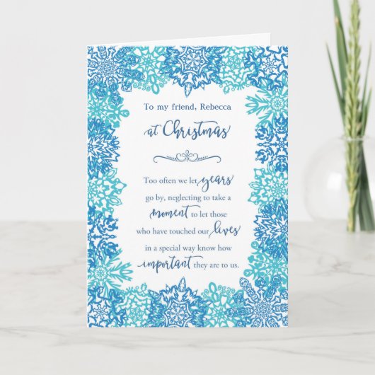 Vriend bij Kerstmis Blauwe Sneeuwvlokken Gepersona Kaart (Voorkant)