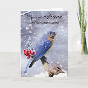 Vriend Bluebird in de sneeuw wintervakantie Feestdagen Kaart