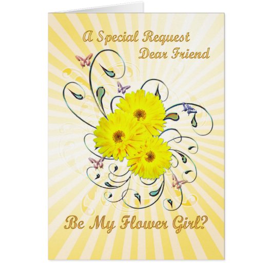 Vriend, bruidsmeisje uitnodiging, gele bloemen (Voorkant)