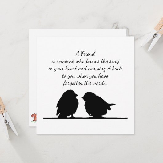 Vriend citaat Song in je hart en vogels Kaart (Voorkant / Achterkant in situ)