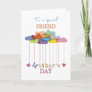 Vriend, Cute Moederdag Rainbow Clouds Hearts Kaart