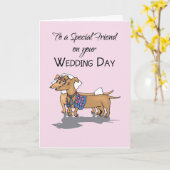 Vriend Daschunds Honden Bruiloft Gefeliciteerd Kaart (Gele Bloem)