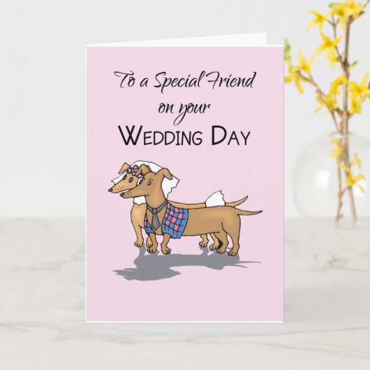 Vriend Daschunds Honden Bruiloft Gefeliciteerd Kaart (Gele Bloem)