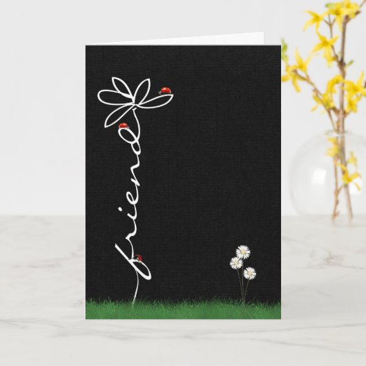 Vriend denkt aan je madeliefje met damesinsecten kaart (Gele Bloem)