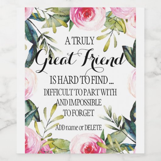 Vriend die Cadeauscript verlaat voor Friend-waarde Wijn Etiket (Enkel label)