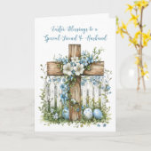 Vriend en Man Paaskruis Witte Fence Flower Kaart (Gele Bloem)