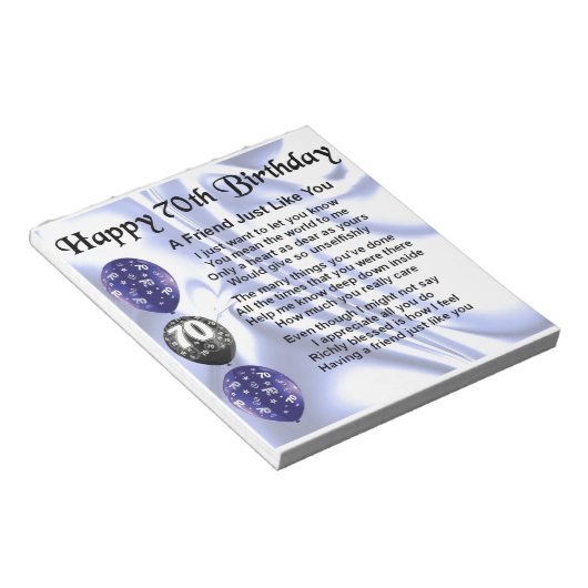 Vriend gedicht - 70e verjaardag notitieblok (Schuin)