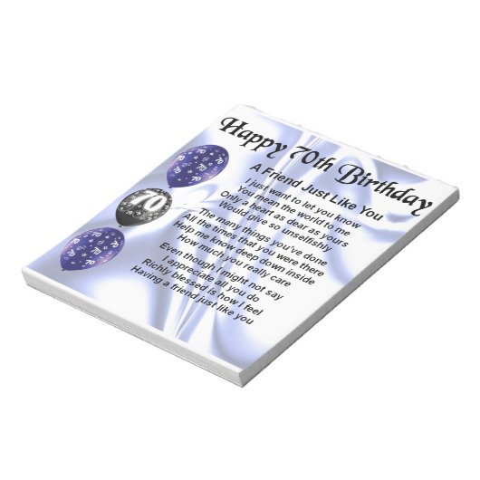 Vriend gedicht - 70e verjaardag notitieblok (Linkerzijde)