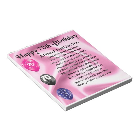 Vriend gedicht - 70e verjaardag notitieblok (Schuin)