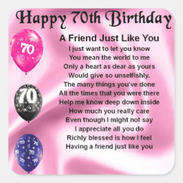 Vriend gedicht - 70e verjaardag vierkante sticker