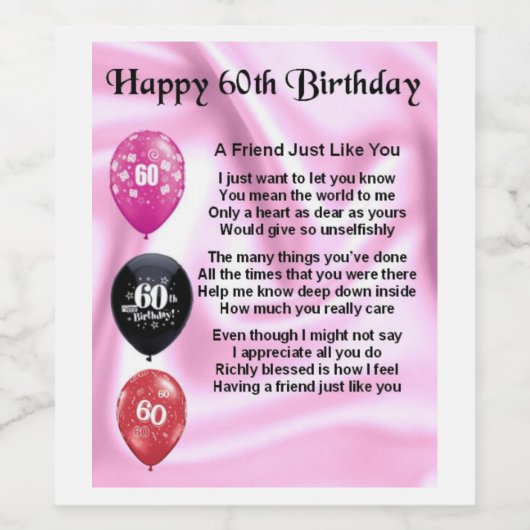Vriend Gedicht Wijnflesetiket - 60e verjaardag Wijn Etiket (Enkel label)