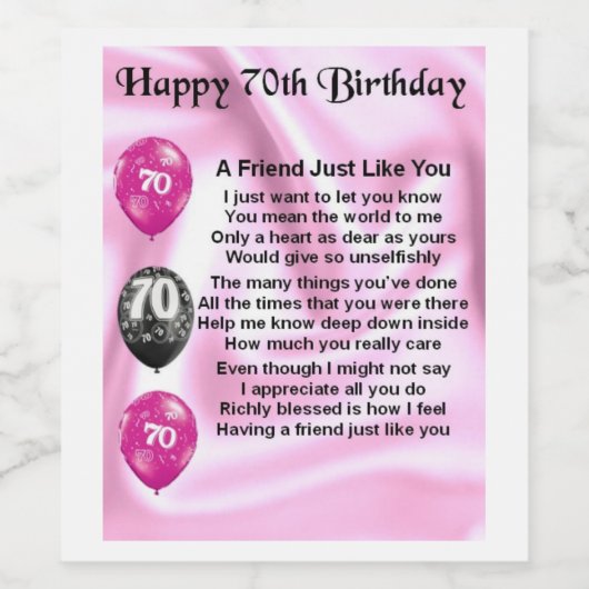 Vriend Gedicht Wijnflesetiket - 70e verjaardag Wijn Etiket (Enkel label)