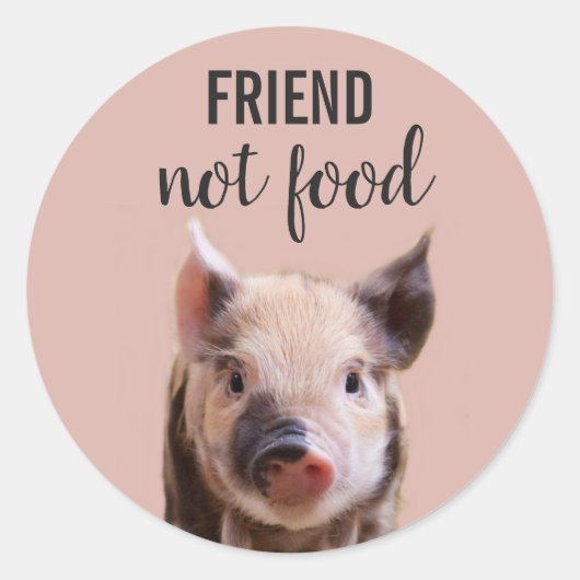 Vriend, geen eten met schattig biggetje vegan ronde sticker (Voorkant)