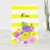 Vriend Gele Streep en Bloemen Verjaardag Kaart (Voorkant)