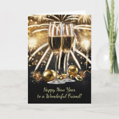 Vriend Gelukkig Nieuwjaar Champagne Bubble Vuurwer Kaart (Voorkant)