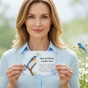 Vriend Gelukkige April Verjaardag met Blauwe Vogel Kaart